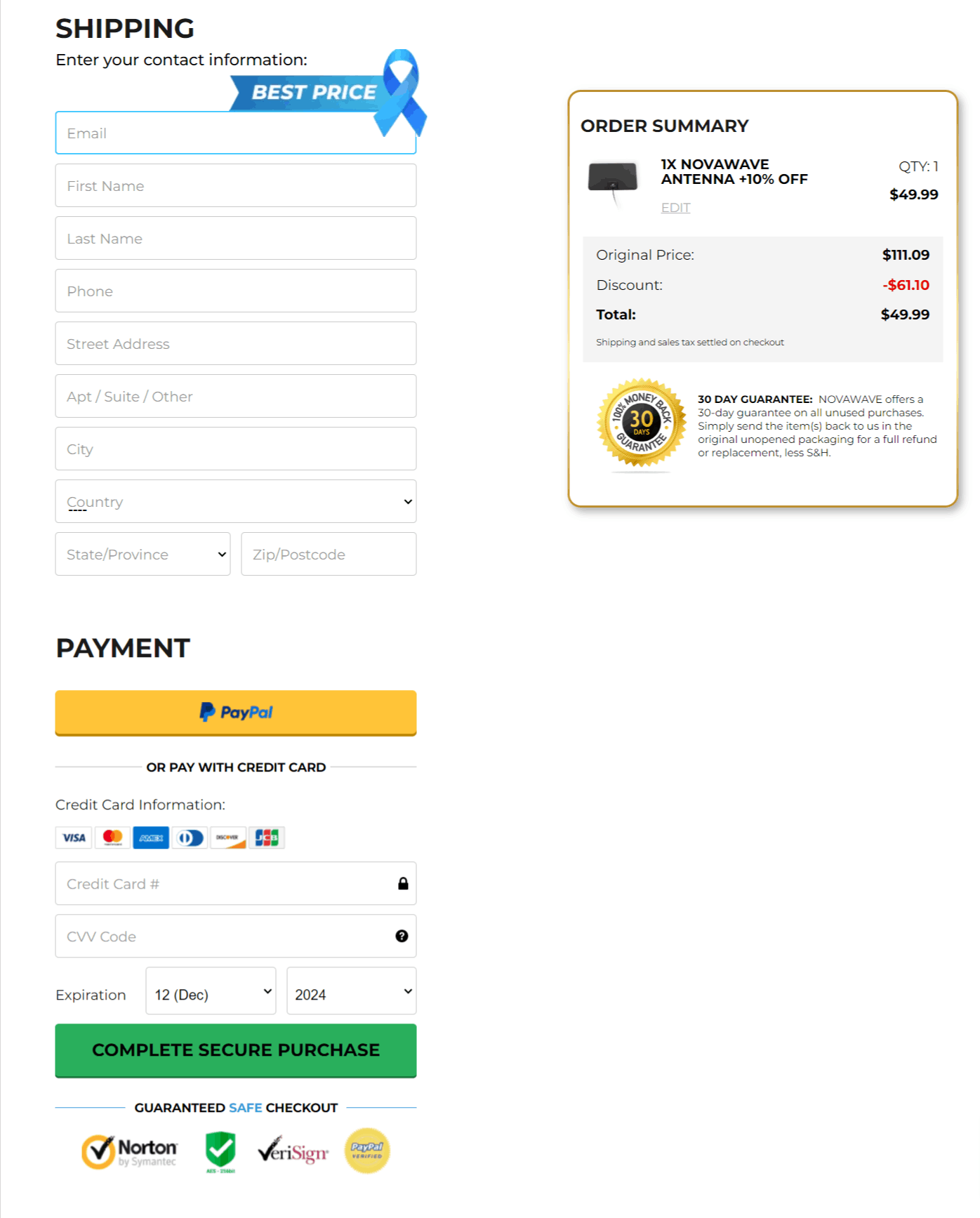 NovaWave checkout page